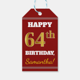 Etiquetas Para Regalos Red, Faux Gold 64th Birthday + Nombre personalizad