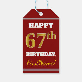 Etiquetas Para Regalos Red, Faux Gold 67th Birthday + Nombre personalizad