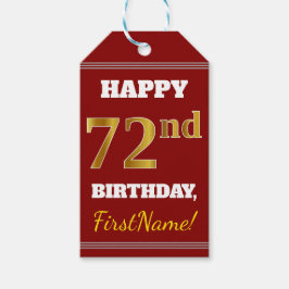 Etiquetas Para Regalos Red, Faux Gold 72nd Birthday + Nombre personalizad