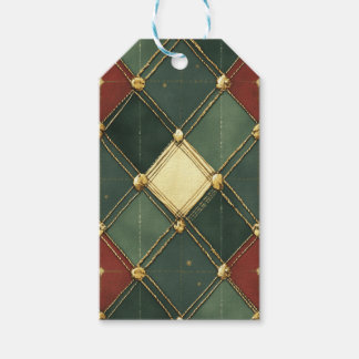 ETIQUETAS PARA REGALOS RED GREEN CREAM GOLD HOLIDAY DIAMOND PATTERN