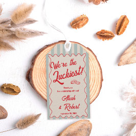 Etiquetas Para Regalos Red Script Blue Stripes Retro Wedding