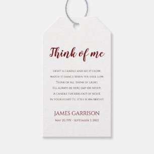 Etiquetas Para Regalos Red Think Of Me Celebration of Life Candle Favor