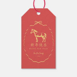 Etiquetas Para Regalos Red Yellow/GoldBow Horse Chinese New Year