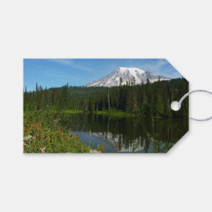 Etiquetas Para Regalos Reflejo del lago del Monte Rainier con flores silv