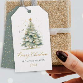 Etiquetas Para Regalos Regalo de árbol de navidad con acuarela Gold de di