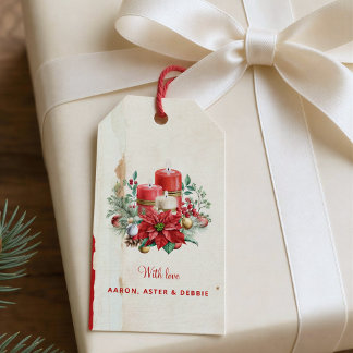 Etiquetas Para Regalos Regalo de Navidad con Poinsettia en Acuarela Vinta