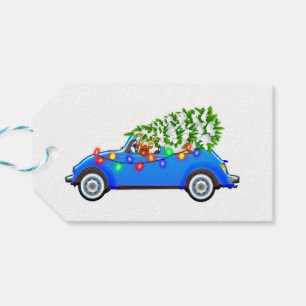 Etiquetas Para Regalos Reindeer driving a beetle with christmas treeb