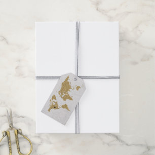 Etiquetas Para Regalos Relieve metalizado dorado World Map Destination We