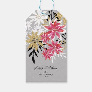 Etiquetas Para Regalos Relieve metalizado floral de invierno feliz vacaci