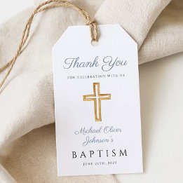 Etiquetas Para Regalos Religious Cross Boy Blue Baptism