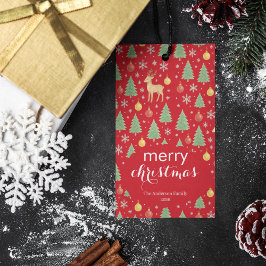 Etiquetas Para Regalos Reno acuarela y árbol de Navidad -