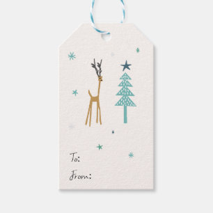 Etiquetas Para Regalos Renos en el bosque en verde menta