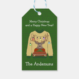 Etiquetas Para Regalos Renos enmarañados alumbran a Navidades feos suéter