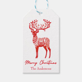 Etiquetas Para Regalos Renos Escandinavos Rojos Feliz Navidad