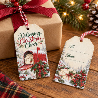 Etiquetas Para Regalos Repartiendo Alegría Navideña Buzón Rojo Nevado