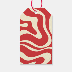 Etiquetas Para Regalos Resumen De La Crema Roja Retro Moderada De Swirl L