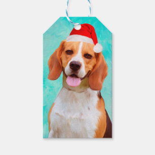Etiquetas Para Regalos Retrato de Santa Hat Navidades de Perro Beagle
