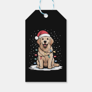 Etiquetas Para Regalos Retriever Dorado Santa Luces del Árbol de Navidad
