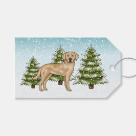 Etiquetas Para Regalos Retriever Labrador Amarillo Bosque Abeto Invierno