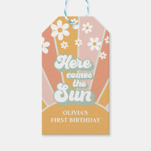 Etiquetas Para Regalos Retro Aquí viene el Sol Daisy boho cumpleaños