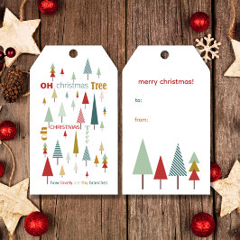 Etiquetas Para Regalos Retro Blanco Colorido Oh Árbol de Navidad Fiesta