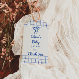Etiquetas Para Regalos Retro Blue Hand Drawn Gingham Bow Baby Boy