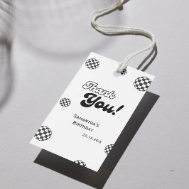Etiquetas Para Regalos Retro Cuadrillé "Gracias" Negro y Blanco Groovy