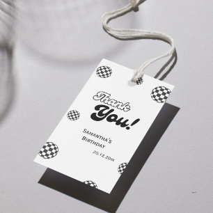 Etiquetas Para Regalos Retro Cuadrillé "Gracias" Negro y Blanco Groovy