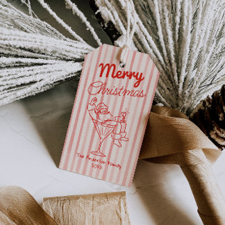 Etiquetas Para Regalos Retro Dibujadas Rayas Rojas Santa Claus Navidad