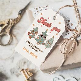 Etiquetas Para Regalos Retro Groovy Hippie Navidad Árbol Favor de cumplea