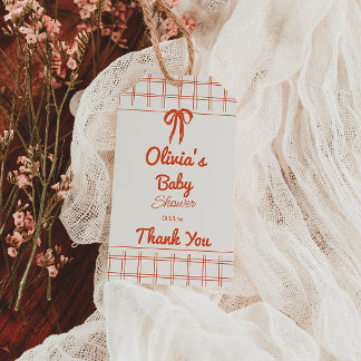 Etiquetas Para Regalos Retro Hand Drawn Neutral Bow Gingham Baby Shower