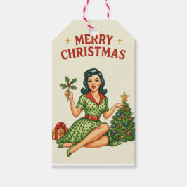 Etiquetas Para Regalos Retro Merry Christmas Pin-Up Paper Gift Tag