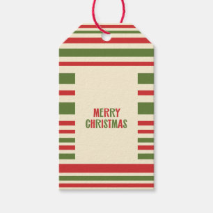 Etiquetas Para Regalos Retro Navidades modernos Stripe Red Green Cream