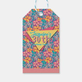 Etiquetas Para Regalos Retro Pink and Yellow Floral Birthday