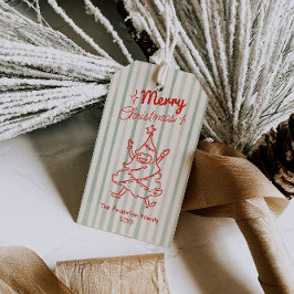 Etiquetas Para Regalos Retro Red Green Drawne Gracioso árbol de Navidad V