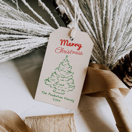 Etiquetas Para Regalos Retro Red Green Hand Drawn Christmas Tree Vintage