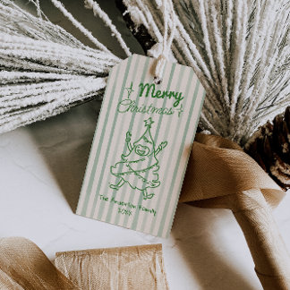 Etiquetas Para Regalos Retro Verde Árbol de Navidad Divertido Dibujado a