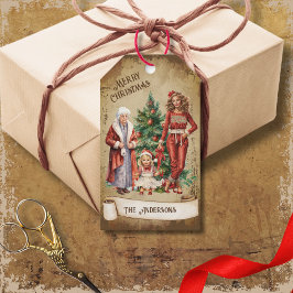 Etiquetas Para Regalos Retro Vintage 3 generaciones y un árbol de Navidad