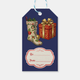 Etiquetas Para Regalos Retro Vintage Christmas Stockings Blue