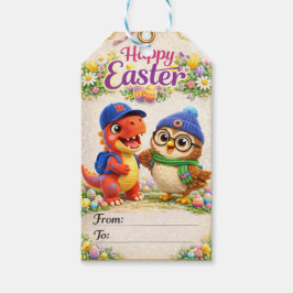 Etiquetas Para Regalos Rex and hoot happy Easter dinosaur and owl gift ta