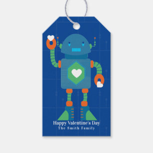 Etiquetas Para Regalos Robot Adorable Feliz Día de San Valentín Azul