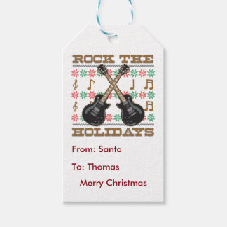 Etiquetas Para Regalos Rock the Holidays Guitar Navidades feos suéter