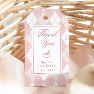Etiquetas Para Regalos Rockefeller Horse Vintage Pink Argyle Gracias
