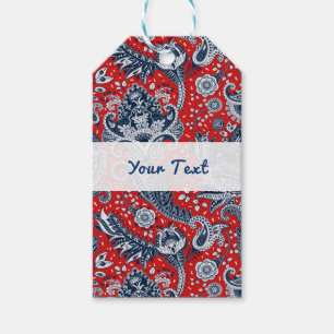 Etiquetas Para Regalos Rojo Blanco & Azul Floral Paisley Boho Bohemio