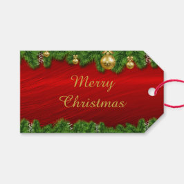 Etiquetas Para Regalos Rojo Elegante con Pino Navidad Xmas