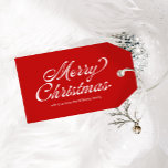 Etiquetas Para Regalos Rojo Merry Christmas Vintage Script Plage<br><div class="desc">Las etiquetas de regalo de color rojo de navidad de vintage con agujeros de regalo de navidad roja presentan un diseño minimalista con Navidades tirados en la espalda.</div>
