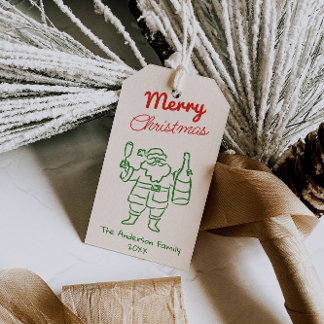 Etiquetas Para Regalos Rojo Retro Verde Santa Claus Navidad Dibujado a Ma