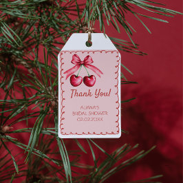 Etiquetas Para Regalos Rojo Rosa Lindo Lazo Cereza en la Parte Superior D