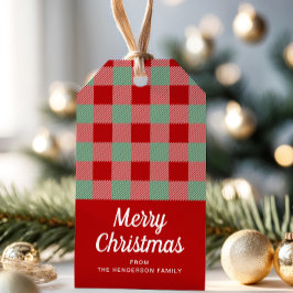 Etiquetas Para Regalos Rojo y Verde Cuadros Feliz Navidad