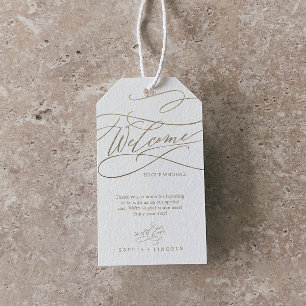 Etiquetas Para Regalos Romantic Gold Calligraphy Flourish Wedding Welcome
